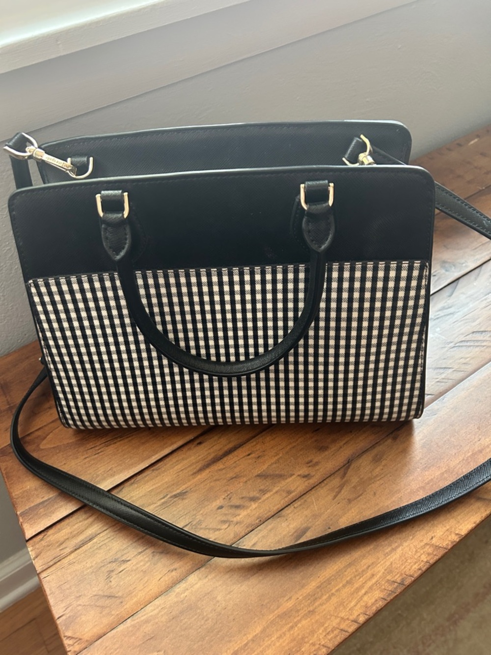 kate spade Madison Jazzy Black & White Gingham Tote Satchel crossbody bag - Picture 3 of 10